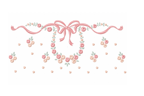 Vintage Floral Bow Border Embroidery