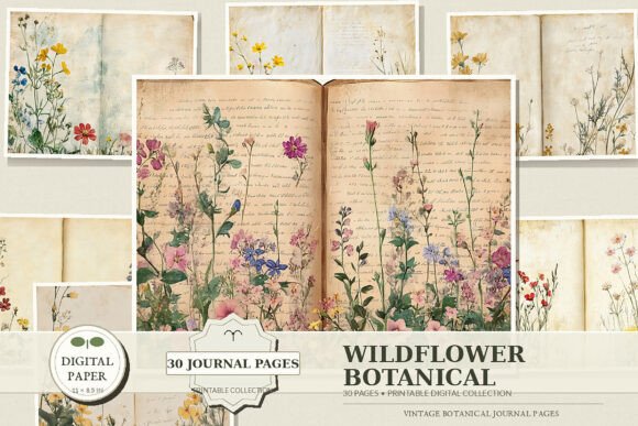 Vintage Wildflower Junk Journal Papers