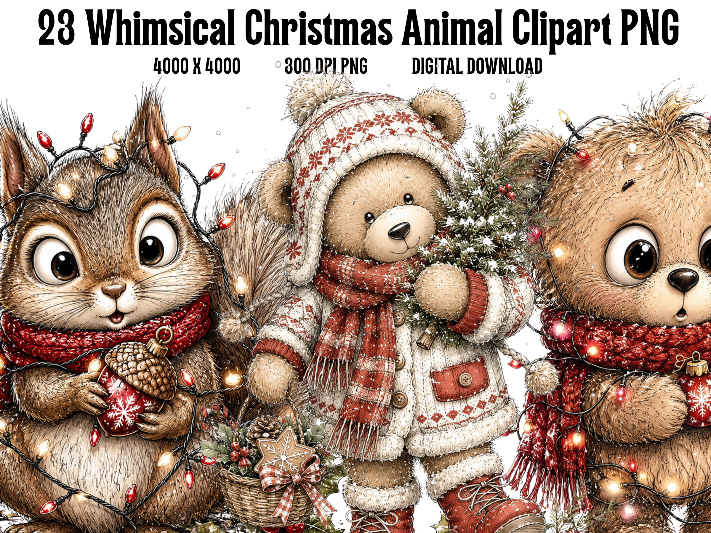Whimsical Christmas Animal Cliparts PNG - photo 1
