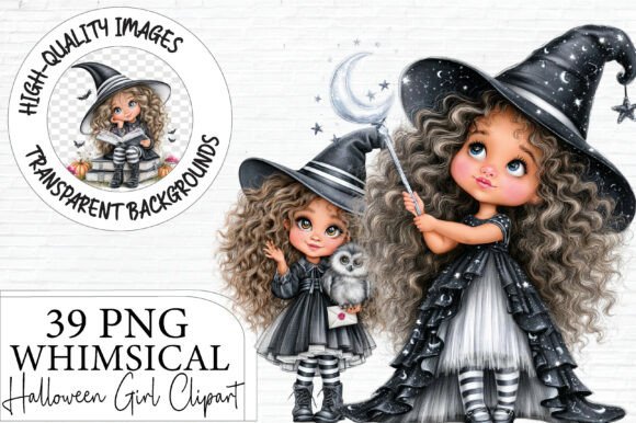 Whimsical Halloween Girl Clipart Bundle