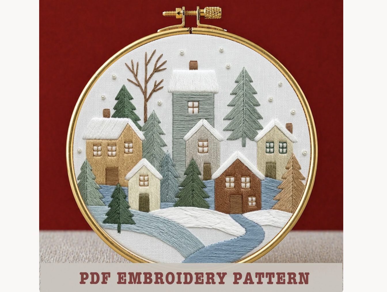Winter Village Embroidery Pattern