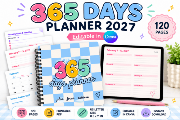 365 Day Printable Planner Canva PDF