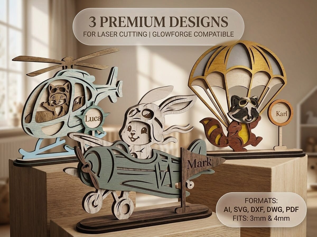 3D Aviator Baby Animals Laser Cut Bundle