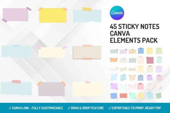 45 Sticky Notes Canva Elements Pack