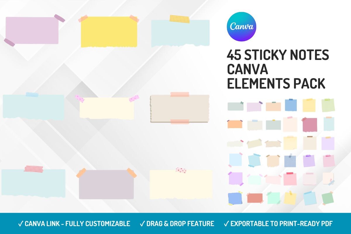 45 Sticky Notes Canva Elements Pack