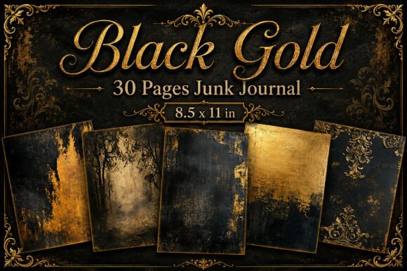 Black and Gold Grunge Junk Journal Paper