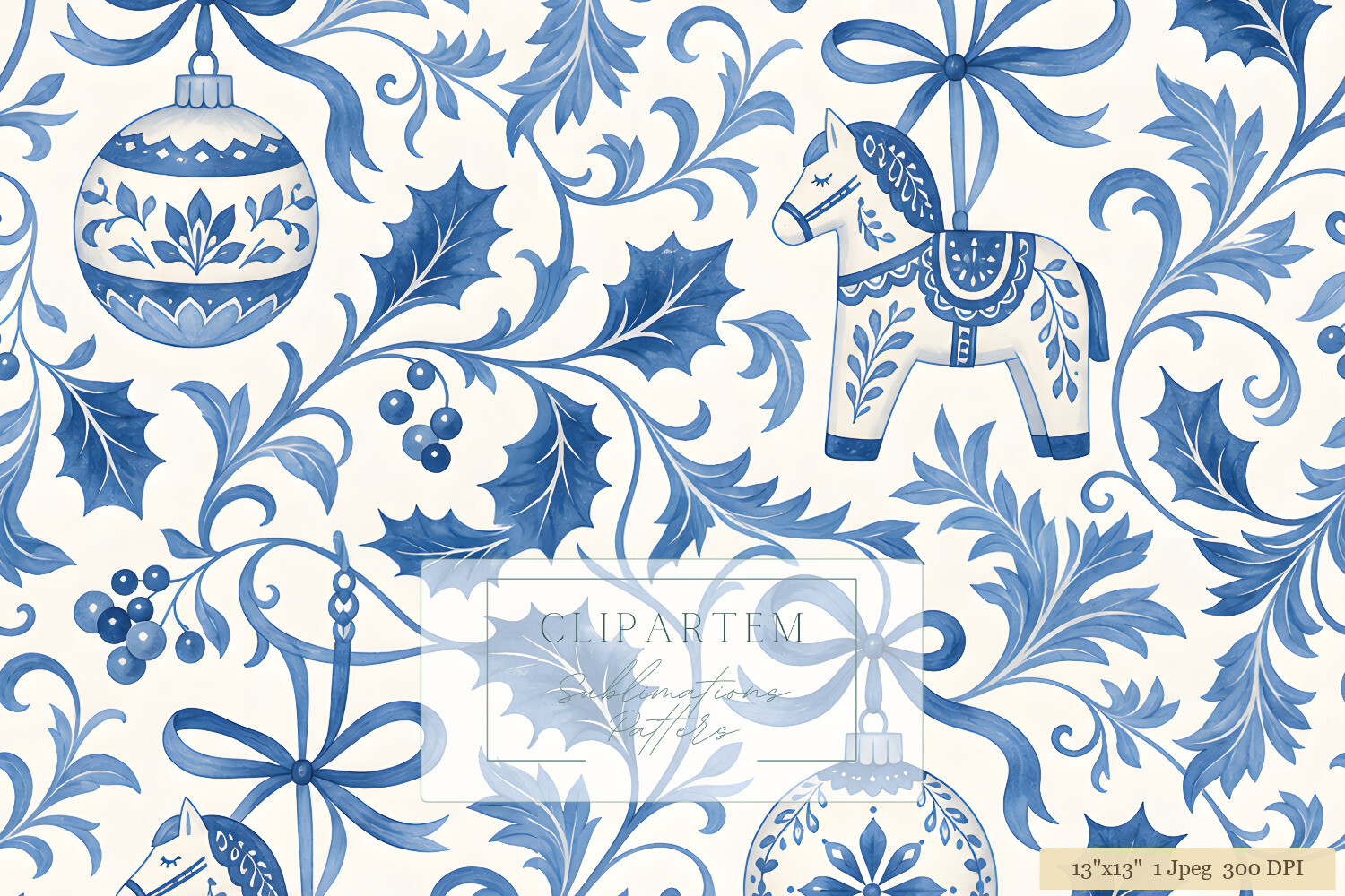 Blue Dala Horse Christmas Pattern