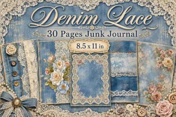 Blue Lace Floral Junk Journal Papers
