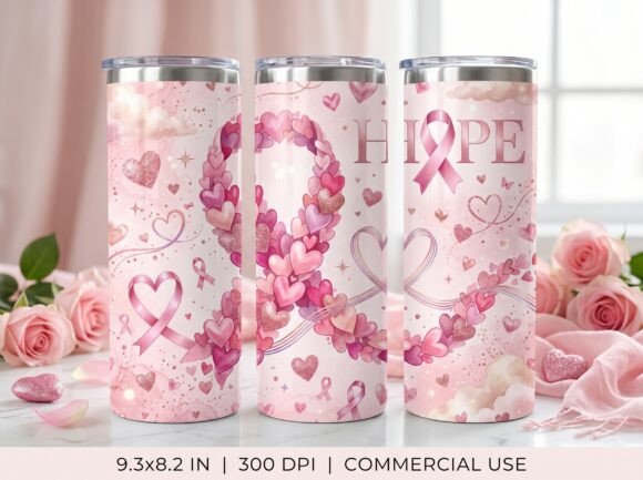 Breast Cancer Ribbon Hearts Tumbler Wrap