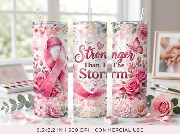 Breast Cancer Storm Tumbler Wrap PNG