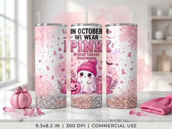 Breast Cancer Tumbler Wrap Pink Ghost