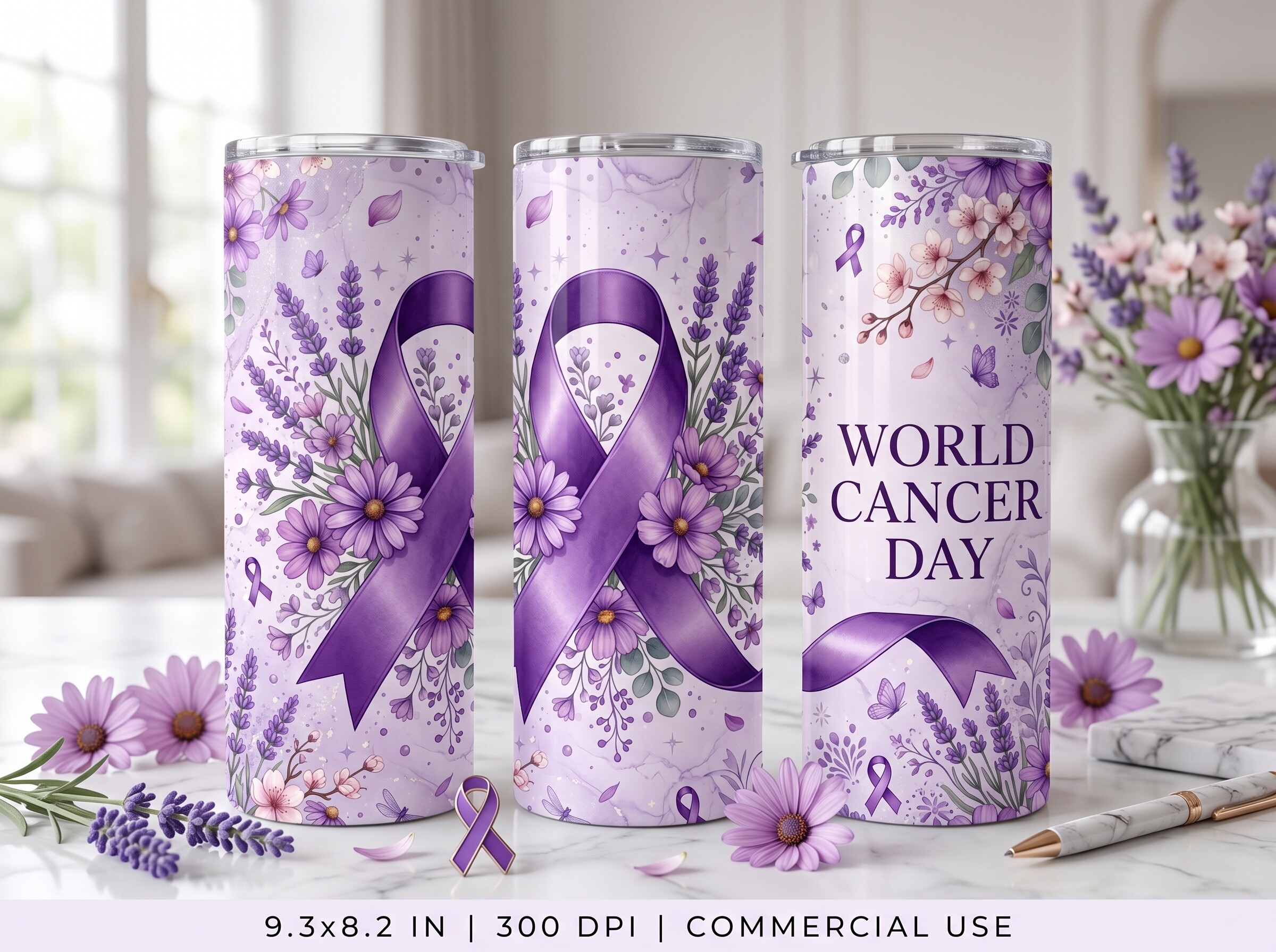 Breast Cancer Tumbler Wrap Purple PNG