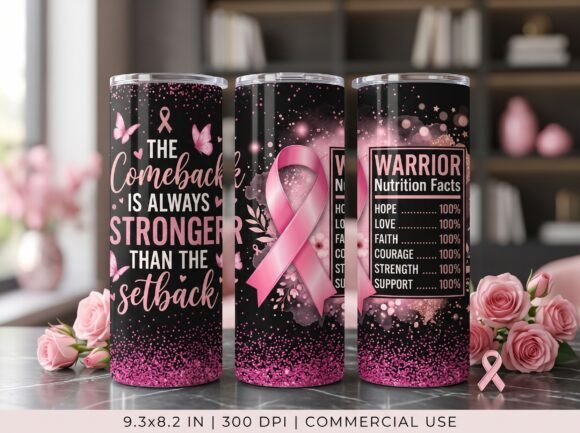 Breast Cancer Warrior Tumbler Wrap PNG