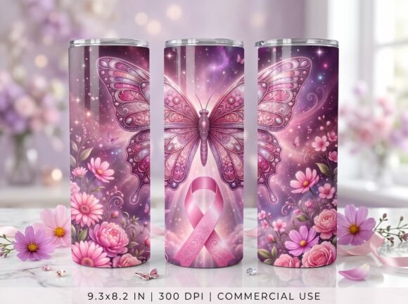 Breast Cancer Butterfly Ribbon Wrap PNG