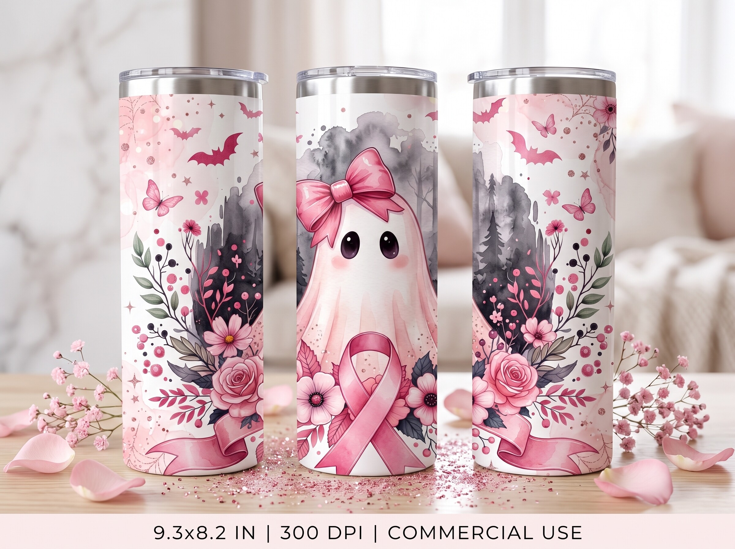 Breast Cancer Ghost Ribbon Tumbler Wrap