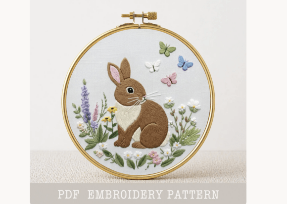 Bunny & Butterflies Embroidery Pattern