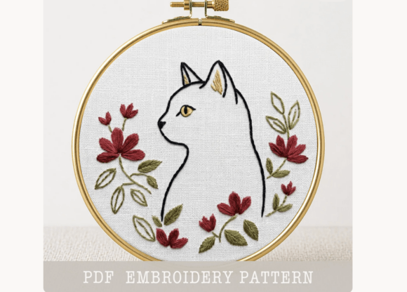 Cat Silhouette Embroidery Pattern