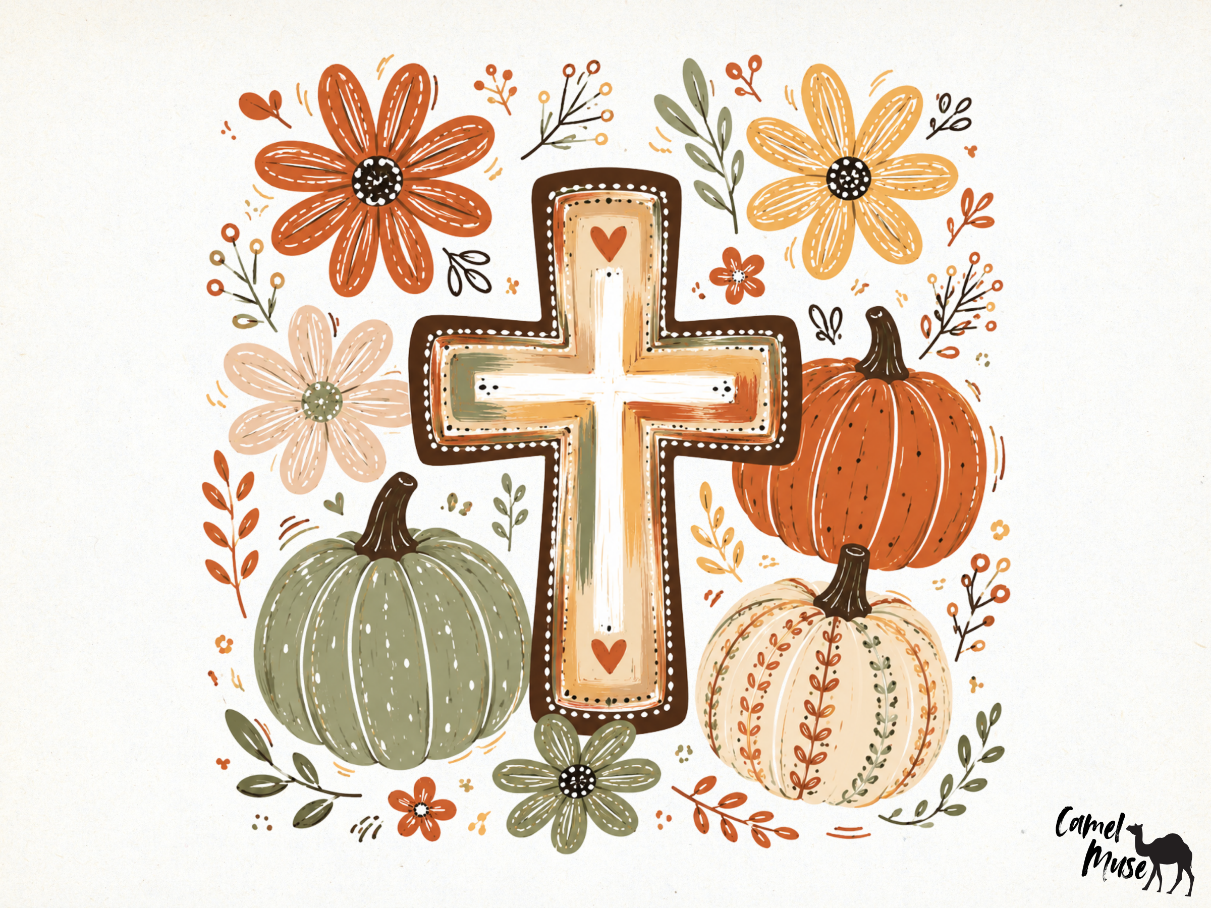 Christian Fall Cross and Pumpkins PNG, F