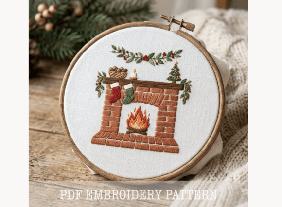 Christmas Fireplace Embroidery Pattern