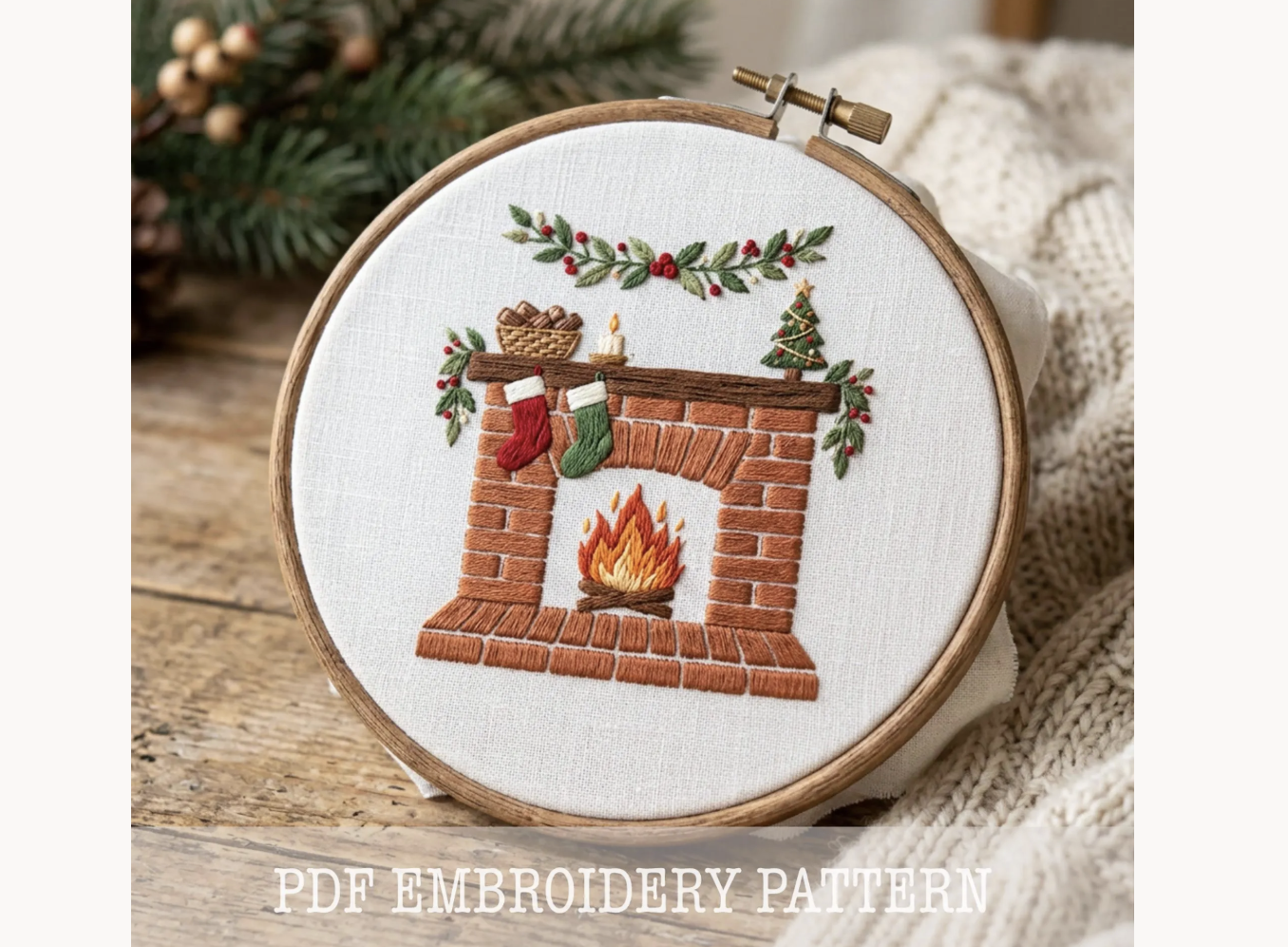 Christmas Fireplace Embroidery Pattern