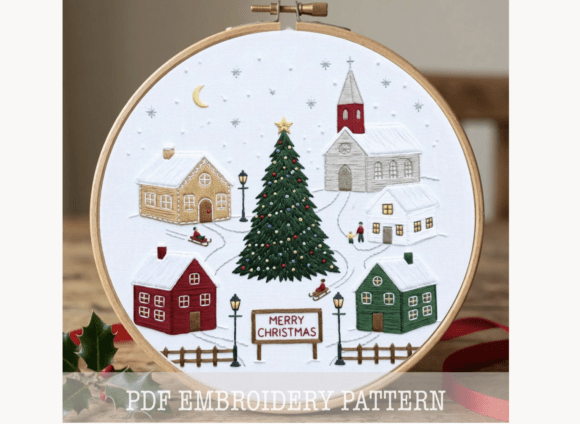 Christmas Village Embroidery Pattern