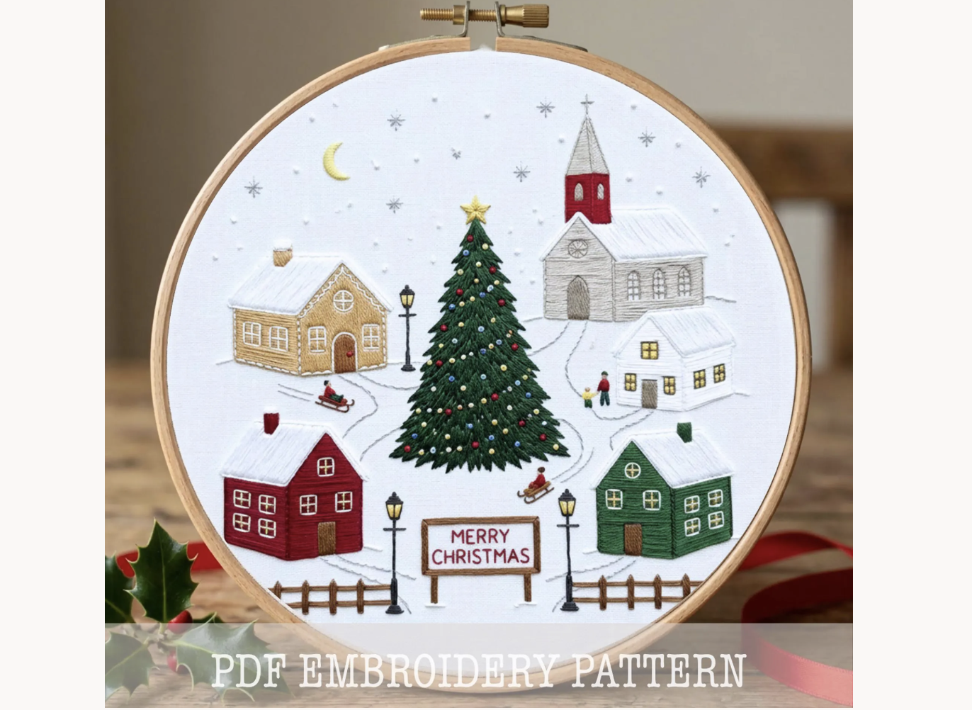Christmas Village Embroidery Pattern