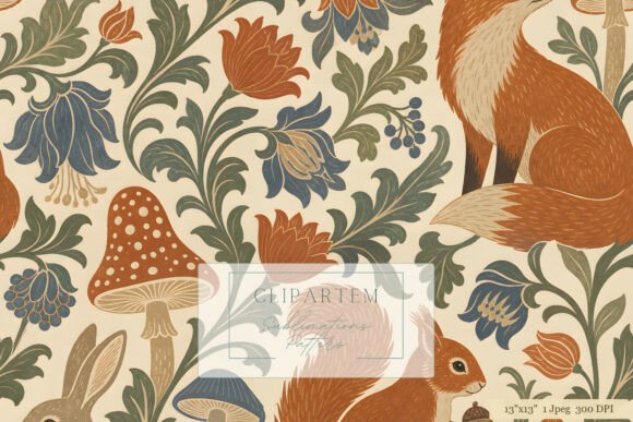 Cottagecore Squirrel Floral Pattern