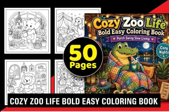 Cozy Zoo Life Bold Easy Coloring Book