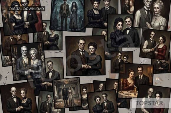 Creepy Couple Halloween Collage Paper