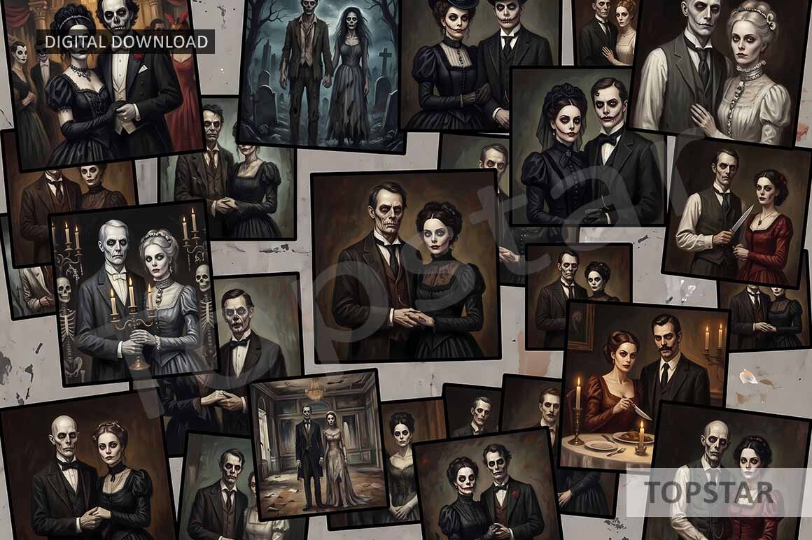 Creepy Couple Halloween Collage Paper