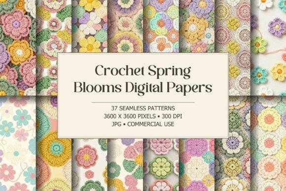 Crochet Spring Blooms Digital Papers