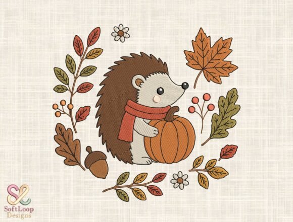 Cute Autumn Hedgehog Embroidery Design