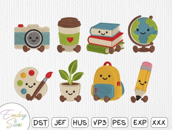 Cute School Supplies Embroidery Bundle