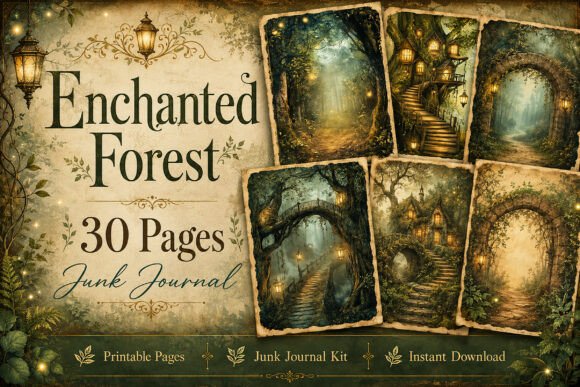 Enchanted Forest Lantern Junk Journal Graphic Backgrounds By Artistry Haven