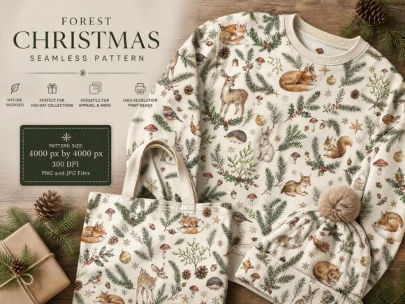 Forest Christmas Seamless Pattern