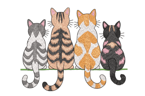 Four Cats Sitting Together Cute Pet
