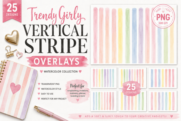 Girly Vertical Stripe Overlays