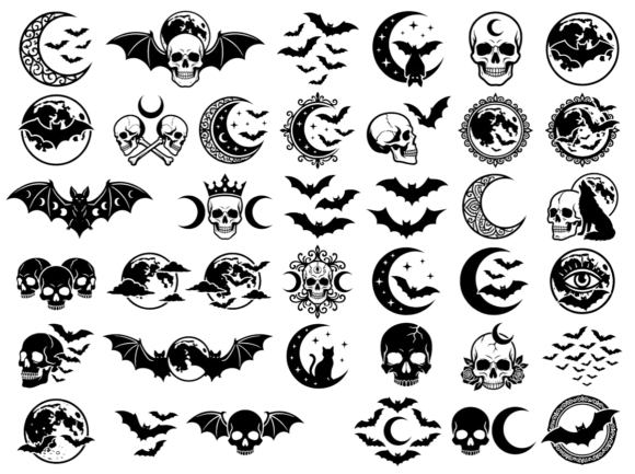Gothic Skull and Bat Clipart SVG