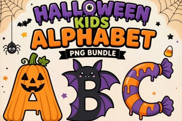 Halloween Kids Alphabet PNG Bundle