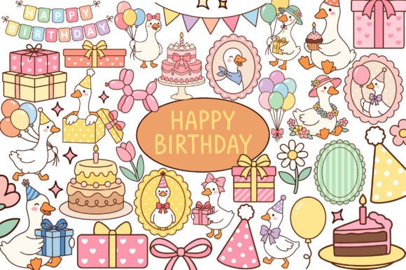 Hand Drawn Goose Birthday Clipart