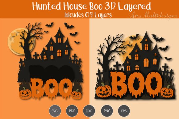 Haunted House Boo 3D Layered SVG