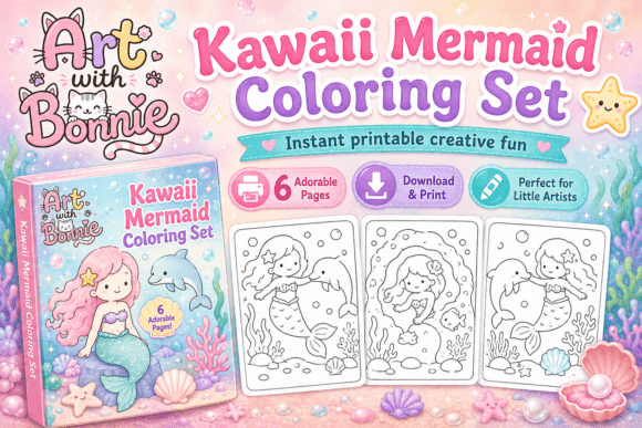 Kawaii Mermaid Coloring Pages for Kids