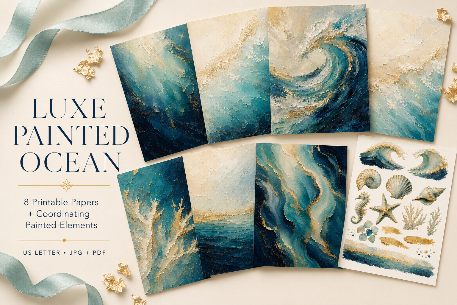 Luxe Painted Ocean Printable Papers