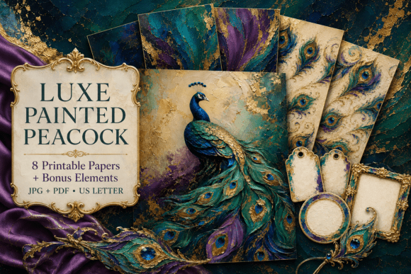 Luxe Painted Peacock Papers Backgrounds