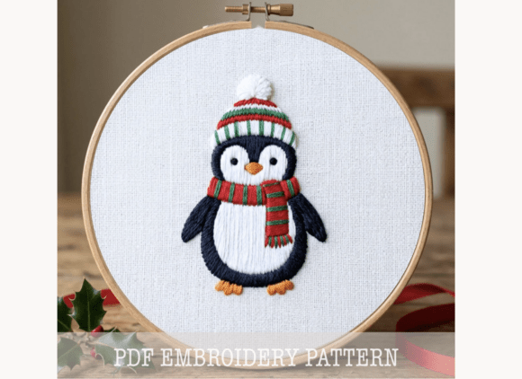 Penguin Christmas Embroidery Pattern