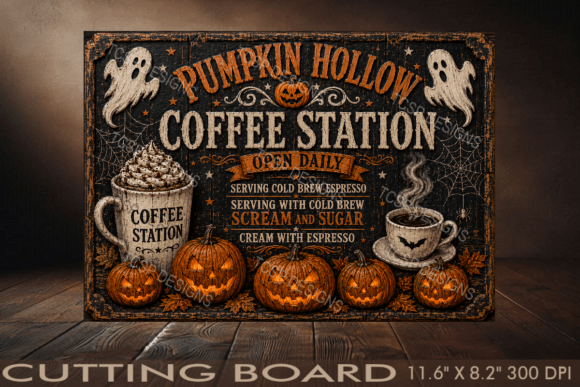 Pumpkin Coffee Station Cutting Board
