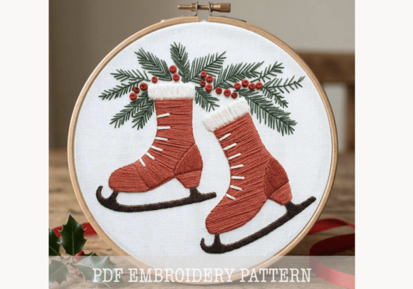 Red Ice Skates Embroidery Pattern