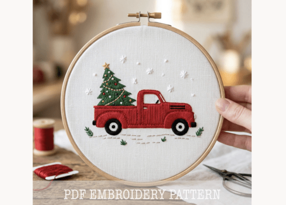 Red Truck Embroidery Pattern