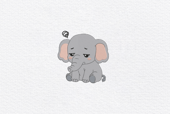 Sad Elephant Embroidery Design