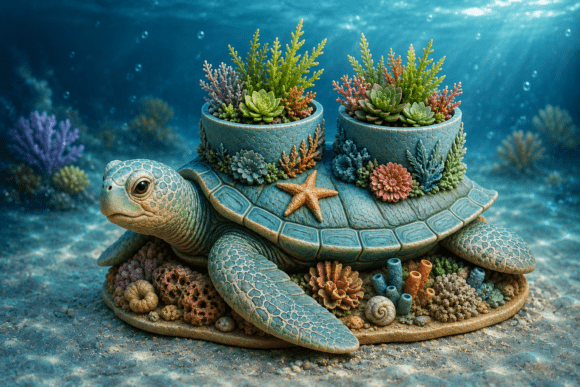 Sea Turtle Planter STL | Dual Compartment 3D Print Succulent Pot - Image 1